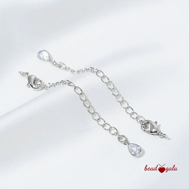 Teardrop Zirconia Lobster Clasp with Extension Chain in Cold Silver JC13 - Beadgala